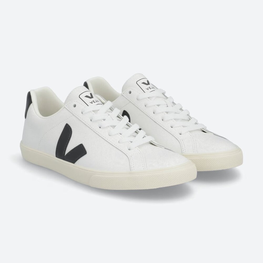 Veja Esplar White + Black Leather Low Top Sneakers Size Women's 10